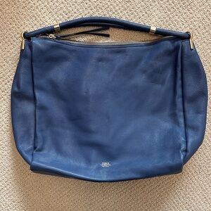 Vince Camuto Navy Pebbled Leather Shoulder Bag with Gold Hardware